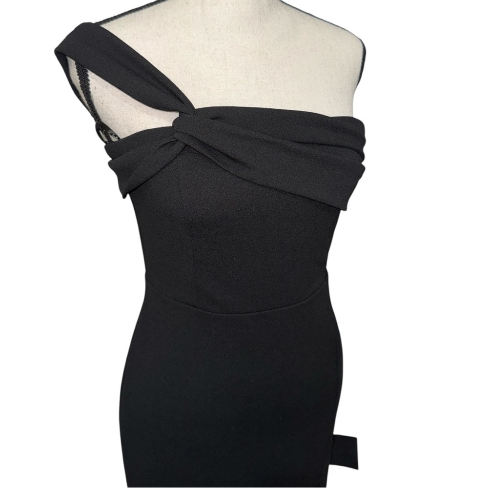 Lulus Black Twist and Make Up Black One-Shoulder Bodycon Midi Dress NWT‎ Size S - Picture 10 of 11